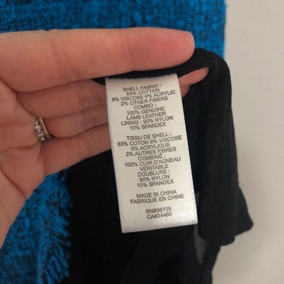 Rebecca Taylor blue and black tweed leather dress SZ 4 - Picture 8 of 10